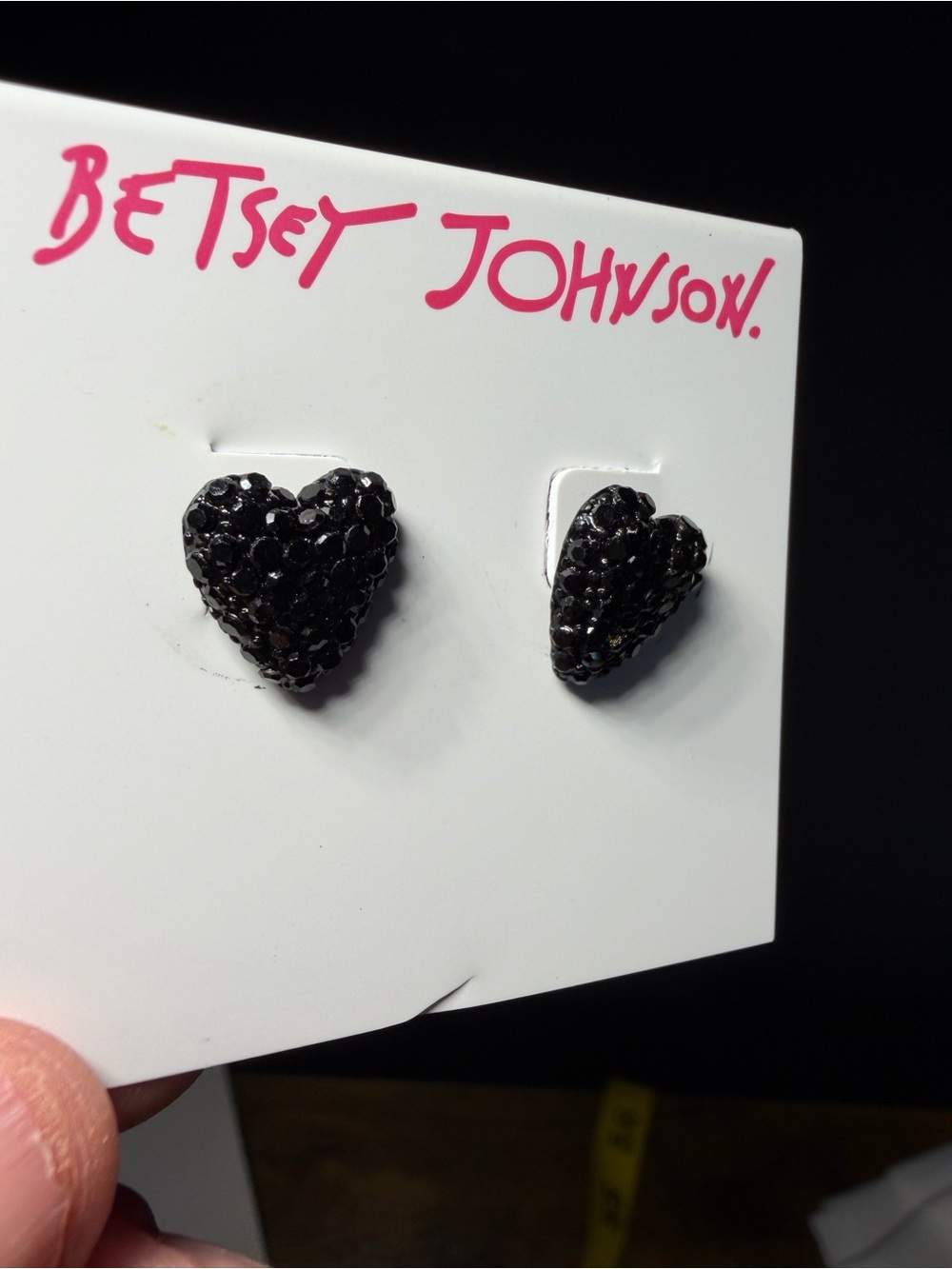 Betsey Johnson Black Pave Heart Stud Earrings. NWT - Picture 3 of 4